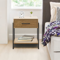 Comodino In Legno Metallo Con Cassetto Con Maniglia E Scomparto Aperto Camera Da Letto Portalibri Oggetti Mensola Libreria Stile Industrial