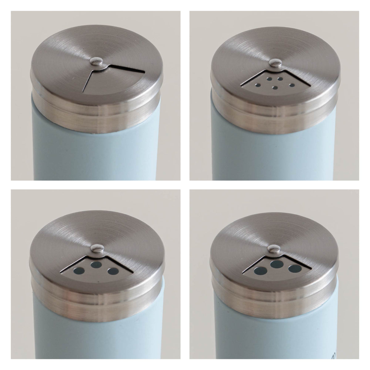 Set 5 Contenitori In Vetro Cucina Portaspezie 130 Ml Barattoli Moderni Sale Pepe Rotondi Moderni Tappo Girevole Acciaio Per Regolazione Con Moderne Scritte Certificati Contatto Alimentare