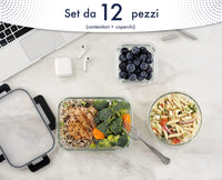 24 Pezzi Contenitori Ermetici Per Alimenti In Vetro Borosilicato 12 Contenitore 12 Coperchi Antiperdita Casa Ufficio Lavoro Scuola BPA FREE Firgo Freezer Microonde Lavastoviglie Porta Cibo Mangiare Viaggio