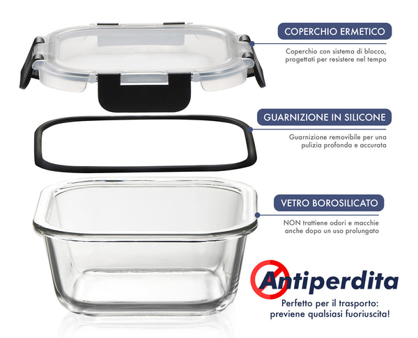 24 Pezzi Contenitori Ermetici Per Alimenti In Vetro Borosilicato 12 Contenitore 12 Coperchi Antiperdita Casa Ufficio Lavoro Scuola BPA FREE Firgo Freezer Microonde Lavastoviglie Porta Cibo Mangiare Viaggio