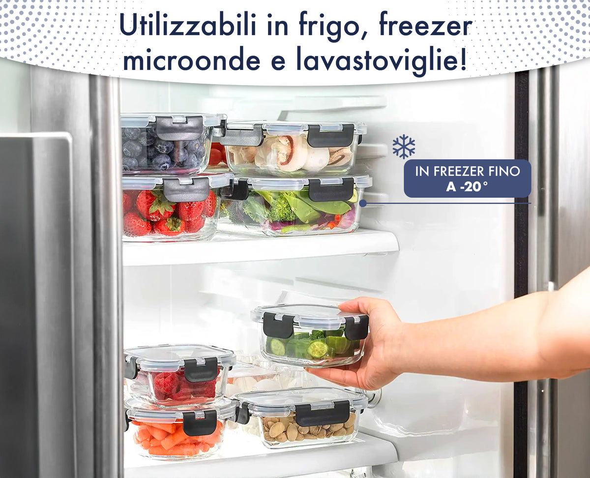 24 Pezzi Contenitori Ermetici Per Alimenti In Vetro Borosilicato 12 Contenitore 12 Coperchi Antiperdita Casa Ufficio Lavoro Scuola BPA FREE Firgo Freezer Microonde Lavastoviglie Porta Cibo Mangiare Viaggio