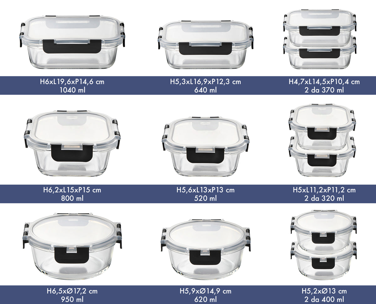 24 Pezzi Contenitori Ermetici Per Alimenti In Vetro Borosilicato 12 Contenitore 12 Coperchi Antiperdita Casa Ufficio Lavoro Scuola BPA FREE Firgo Freezer Microonde Lavastoviglie Porta Cibo Mangiare Viaggio
