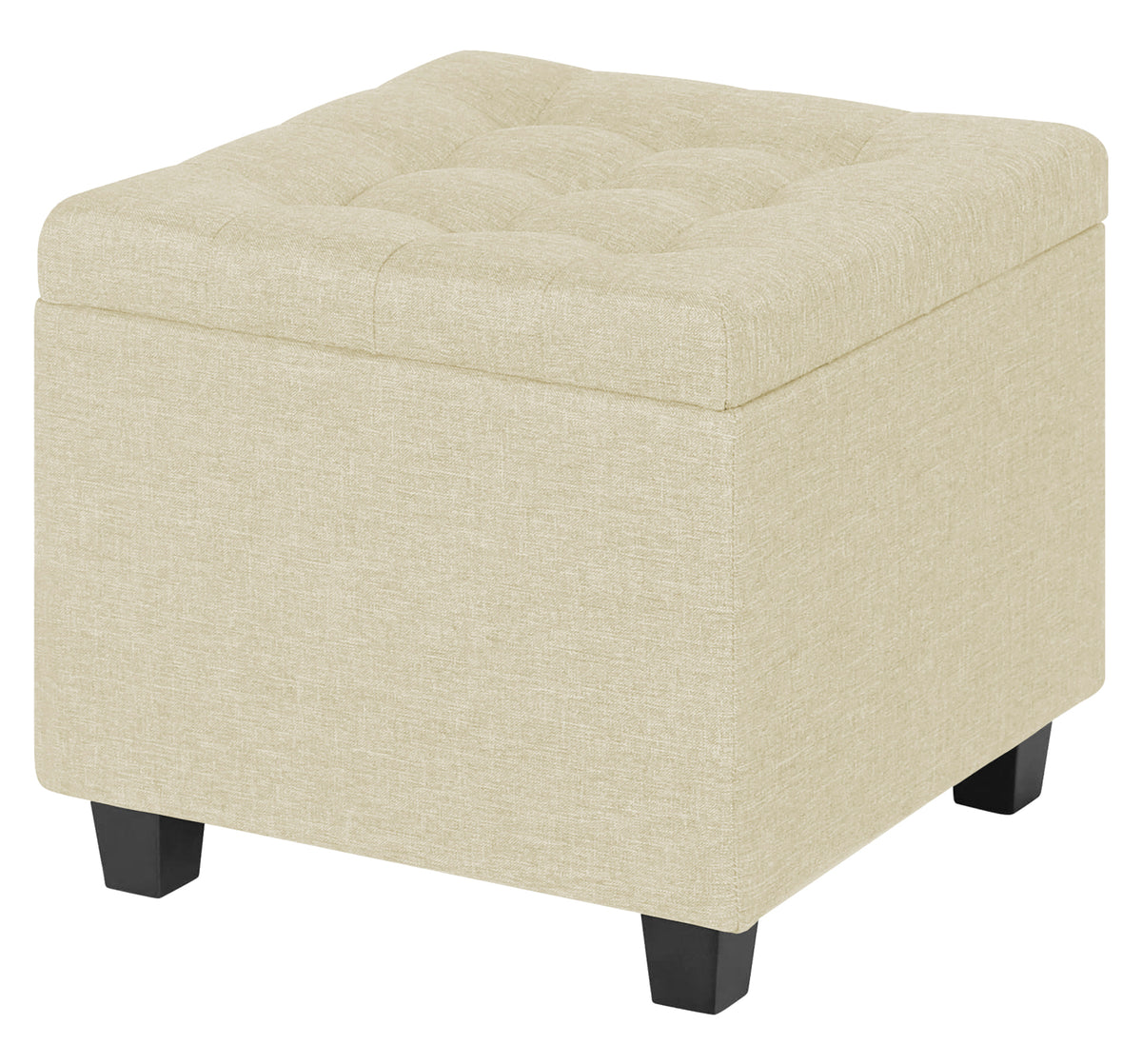 Pouf Poggiapiedi Cubico XXL Con Contenitore Integrato Cubo Imbottito Lino 45Cm Piedini legno Panca Moderna Cassapanca