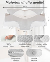 Cuscino Farfalla 6 Zone Ergonomico In Memory Foam 2 In 1 Ortopedico Guanciale Collo Supporto Cervicale Braccio Sotto Sfoderabile Lavabile Dormire Lateralmente Pancia Schiena