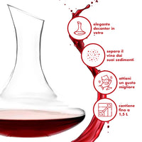 Decanter Per Vino In Vetro Molato 1.5 Litri Elegante Ampia Capienza Certificato Contatto Alimentare Ideale Anche Per Acqua Bibite Caraffa Trasparente Travaso Vigno