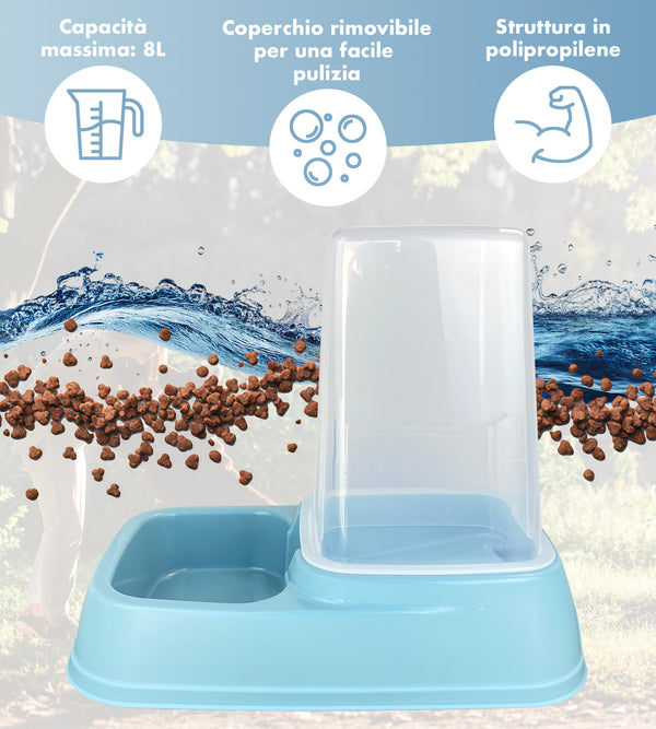 Dispenser Cibo Acqua Gatti Cani Distributore Automatico Crocchette Grande Capiente 8 Litri