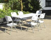 Set Tavolo + 6 Sedie Pieghevoli Da Giardino Terrazzo Struttura Robusta In Acciaio Resistenti Facilmente Trasportabili Colore Bianco Set Birreria Feste Campeggio Estate