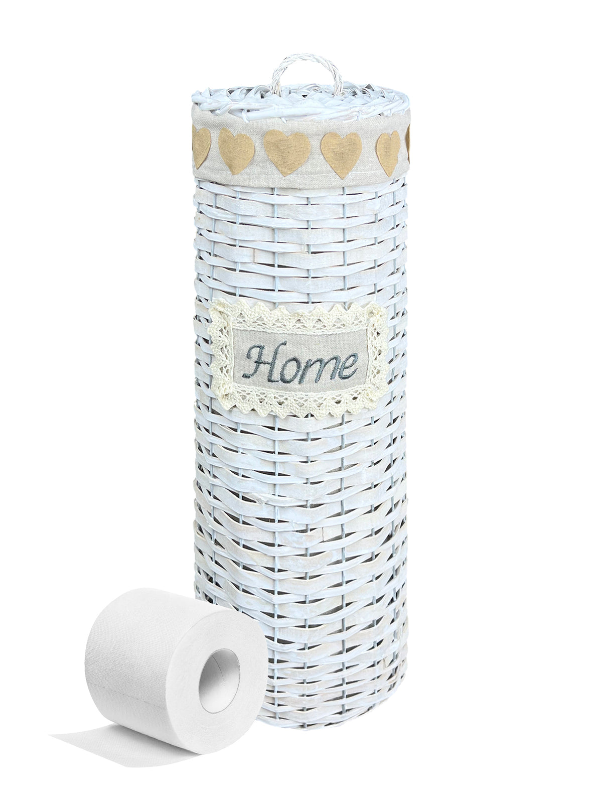Portarotolo Carta Igienica Da Terra Con Coperchio Portacarta Struttura Robusta In Metallo Con Rivestimento In Vimini Intrecciato Fino a 4 Rotoli Elegante
