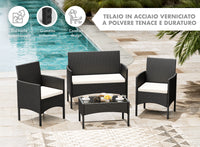 Salotto Da Esterno In Rattan 2 Poltrone 1 Divano 1 Tavolo Giardino Esterno Con Cuscini Terrazzo Patio Salotto Relax Primavera Estate  Mobili Estivi 4 Posti Tavolo Ripiano In Vetro