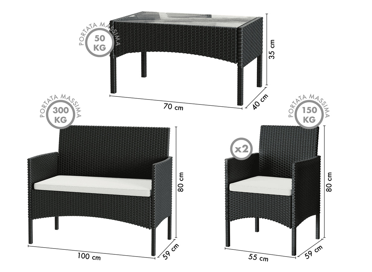 Salotto Da Esterno In Rattan 2 Poltrone 1 Divano 1 Tavolo Giardino Esterno Con Cuscini Terrazzo Patio Salotto Relax Primavera Estate  Mobili Estivi 4 Posti Tavolo Ripiano In Vetro