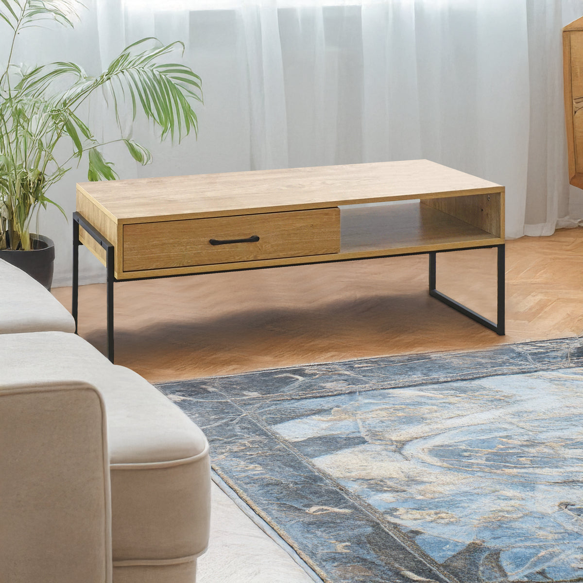 Mobile Porta Tv Stile Industrial Fino 60 Pollici Mobiletto Basso Per Televisore Con Cassetto Porta Oggetti In Legno Di Rovere Soggiorno Davanti Divano Camera Letto
