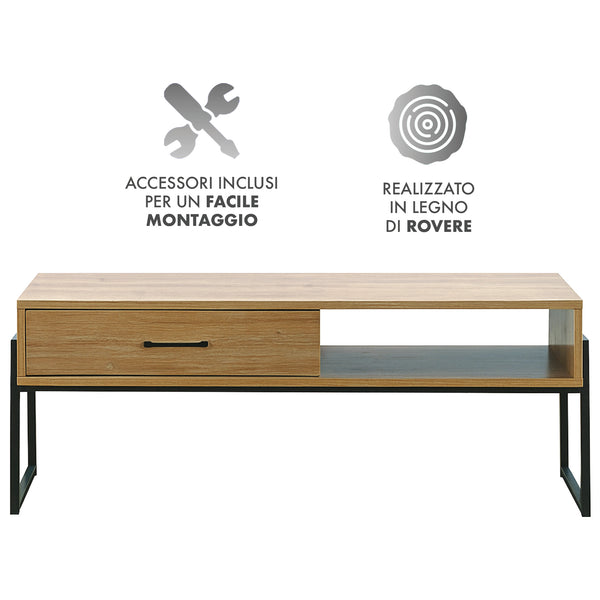 Mobile Porta Tv Stile Industrial Fino 60 Pollici Mobiletto Basso Per Televisore Con Cassetto Porta Oggetti In Legno Di Rovere Soggiorno Davanti Divano Camera Letto