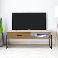 Mobile Porta Tv Stile Industrial Fino 60 Pollici Mobiletto Basso Per Televisore Con Cassetto Porta Oggetti In Legno Di Rovere Soggiorno Davanti Divano Camera Letto