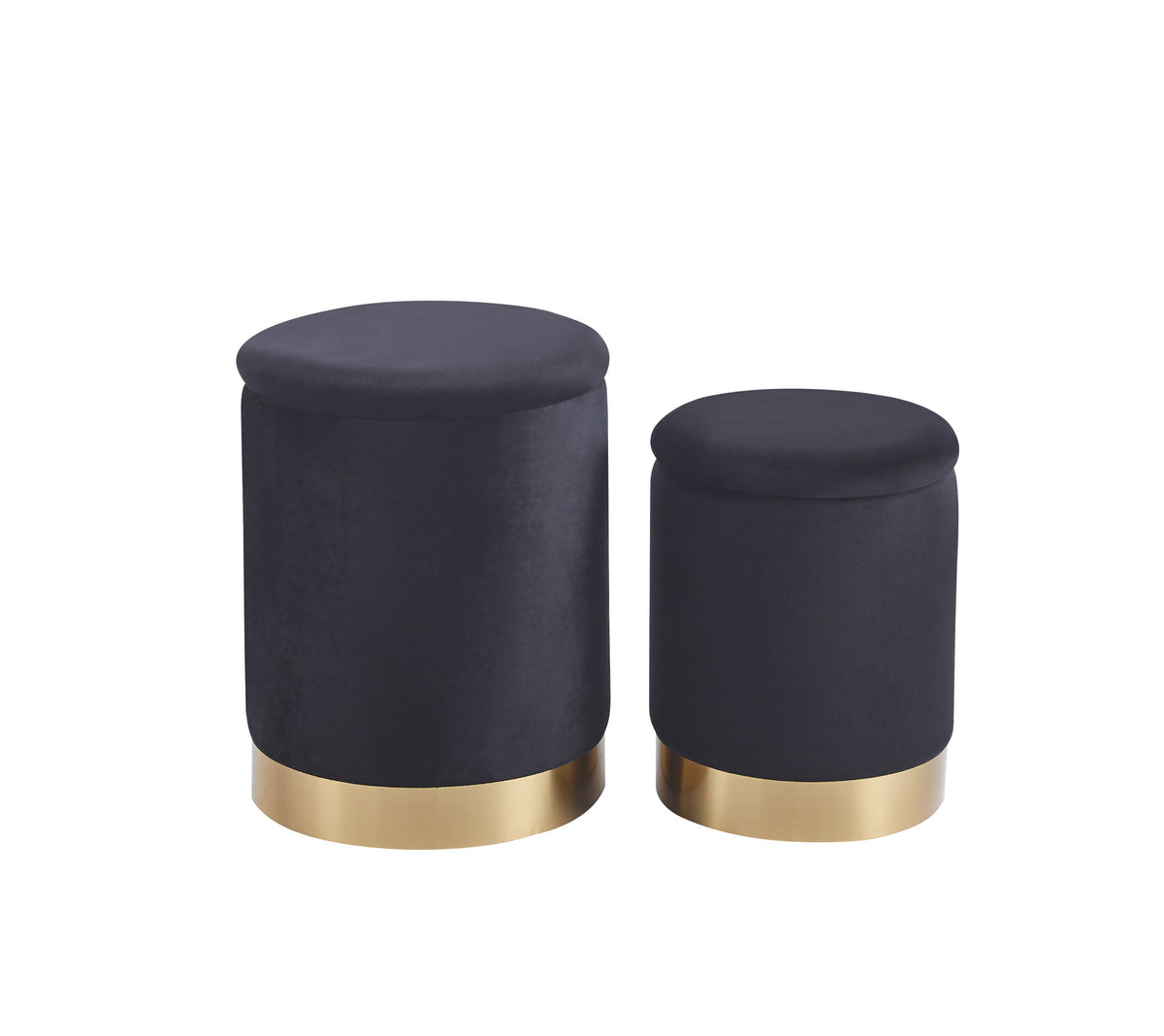 Set Di 2 Pouf Contenitori In Velluto Design Moderno Poggiapiedi,Sgabello Tondo con Coperchio Rimovibile e Seduta Imbottita Alta Densità Con Fascia In Metallo Contenitore Capiente Storage Box