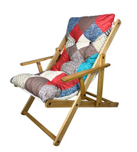 Poltrona Sedia Sdraio Relax 3 Posizioni in Legno Patchwork Pieghevole con Cuscino Imbottito per Ambienti Interni ed Esterni