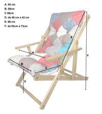 Poltrona Sedia Sdraio Relax 3 Posizioni in Legno Patchwork Pieghevole con Cuscino Imbottito per Ambienti Interni ed Esterni