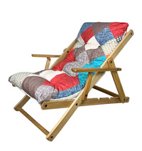 Poltrona Sedia Sdraio Relax 3 Posizioni in Legno Patchwork Pieghevole con Cuscino Imbottito per Ambienti Interni ed Esterni