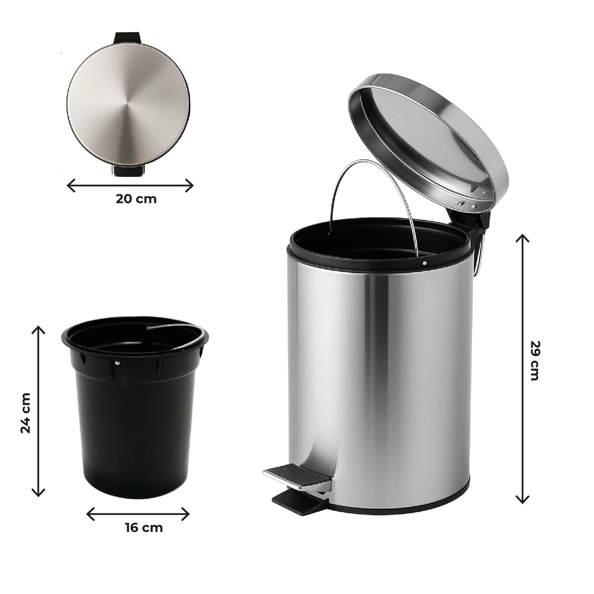 Cestino Bagno Acciaio Inox Pattumiera A Pedale 20x29 Cm 5 Litri Bidoncino Wc Apertura A Pedale Cestini Toilette Ufficio Casa Design Moderno Camera Contenitore Piccolo Spazzatura Organizer Immondizia