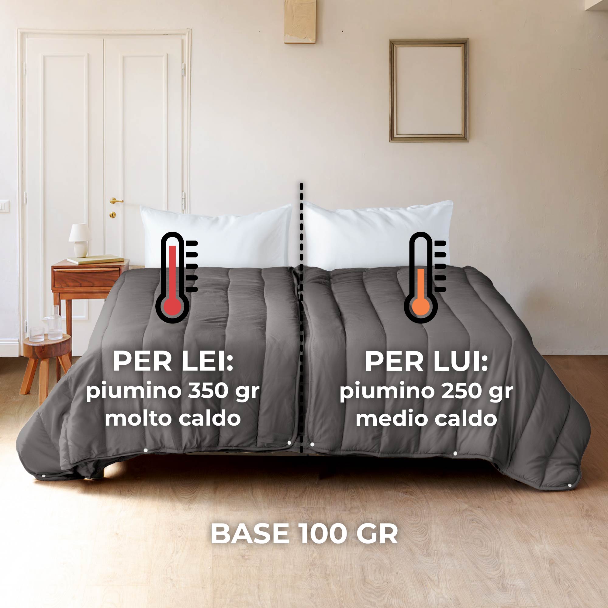 Piumino Invernale Double Face In Microfibra 300gr/mq - Matrimoniale 250x200 Cm - Anallergico E Traspirante - Colore Nero/Grigio