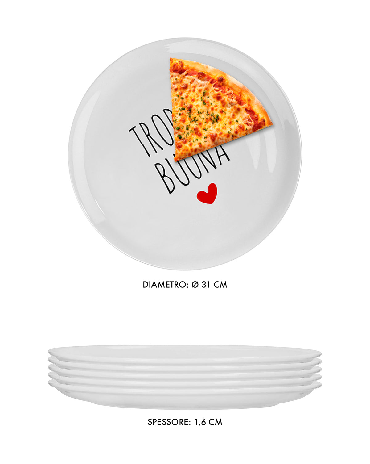 Set Di 6 Pezzi Piatti Per Pizza Grandi In Porcellana Ø 31 Cm Piatto Cucina Pizze Piatti Piani Xxl Decorati Con Scritte Sei Persone Si Lavastoviglie Microonde