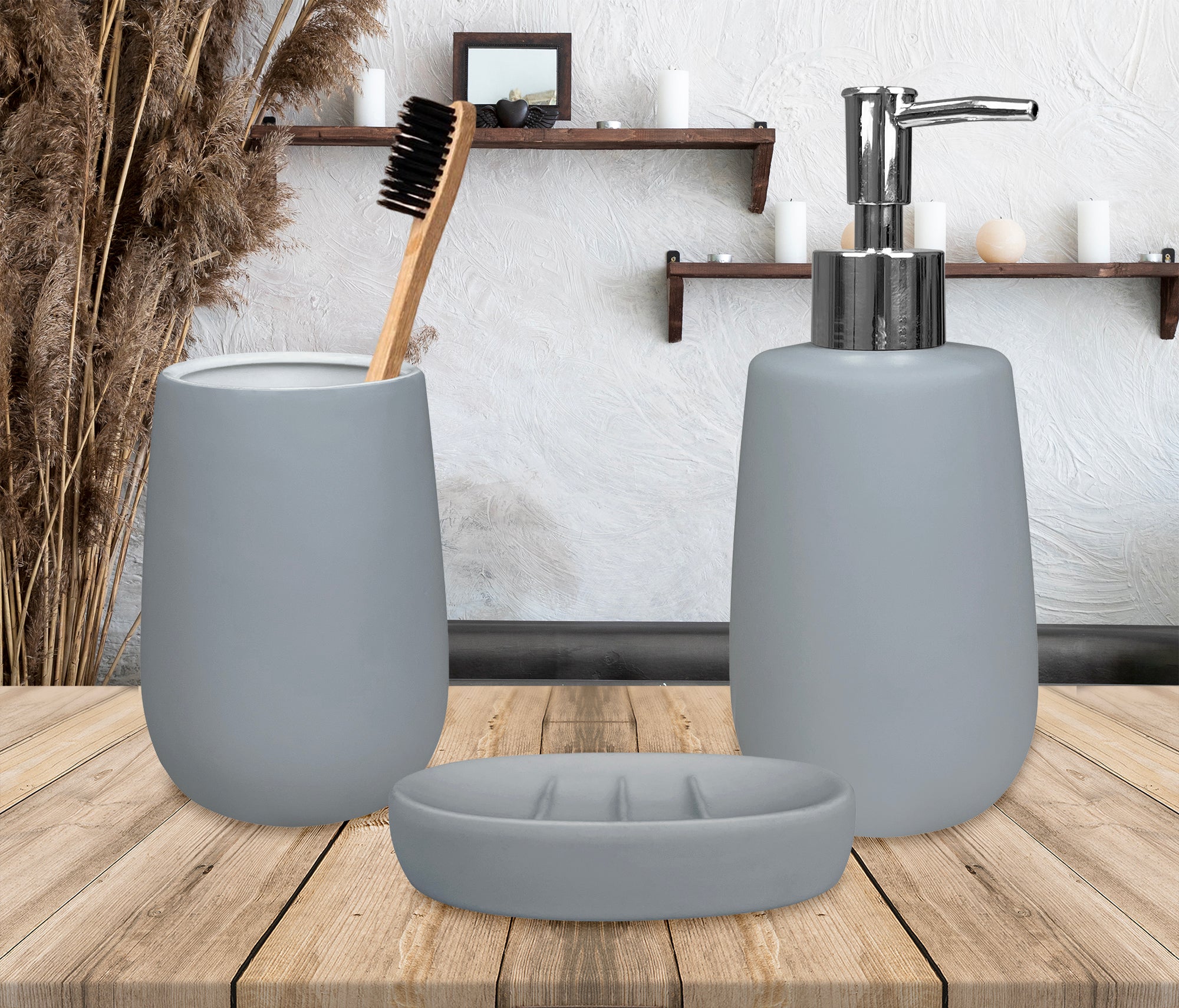 Set accessori bagno 4 pezzi Brezza in resina sabbia Set accessori bagno 4 pezzi Brezza in resina sabbia