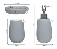 Set 3 Pezzi Accessori Bagno In Ceramica Da Appoggio  Dispenser Sapone Bicchiere Porta Oggetti Spazzolino Dentifricio Vassoio Porta Saponetta Elegante Design Moderno