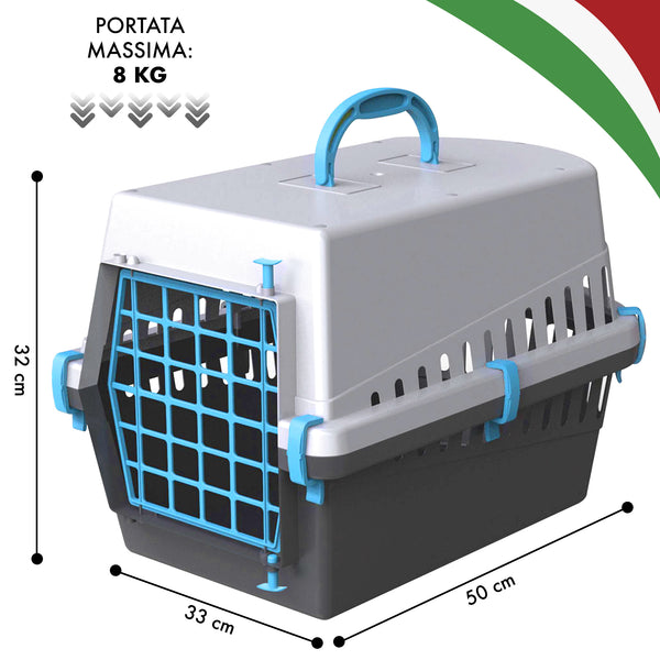 Trasportino Auto Per Cane Gatto Taglia Piccola Fino 8 Kg Con Maniglia Ottima Aerazione 50x33x32 Cm Gatti Cani Solido Rigido Robusto Prodotto Italiano Porta Animali Viaggio Mezzi Trasporto