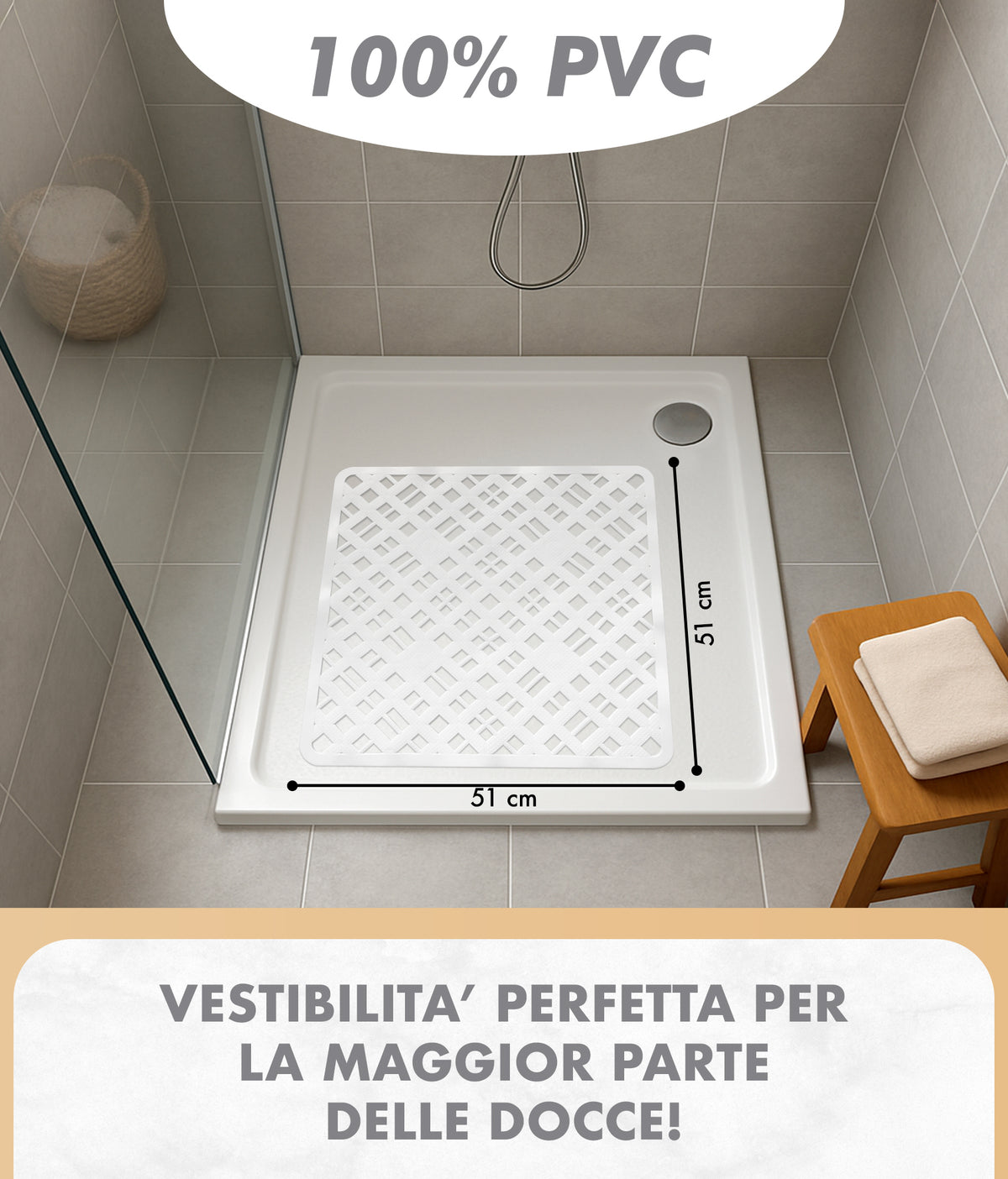 Prodotto Italiano Di Qualità Tappeto Per Doccia o Vasca 2 Misure Disponibili Grande Antiscivolo Con Ventose Antifumma Tappeti Bagno Lavabili In Lavatrice BPA free Tappetino