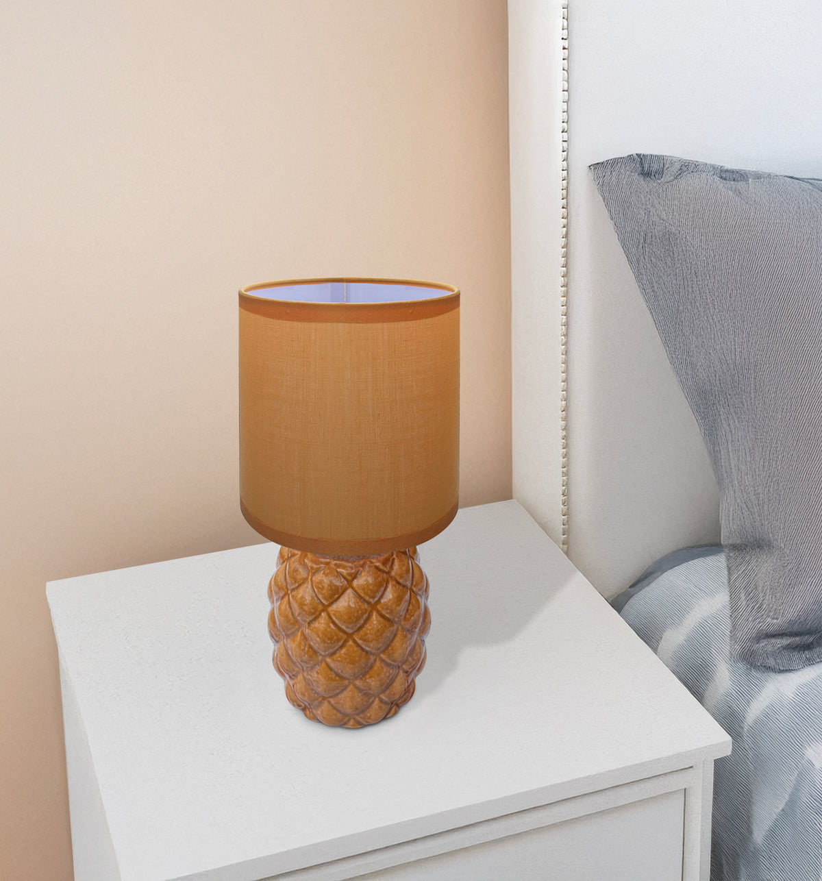 Lampada Moderna Da Comodino A Forma Di Ananas Certificata RoHS In Ceramica Con Paralume 45W Scrivania Tavolo Abat Jour