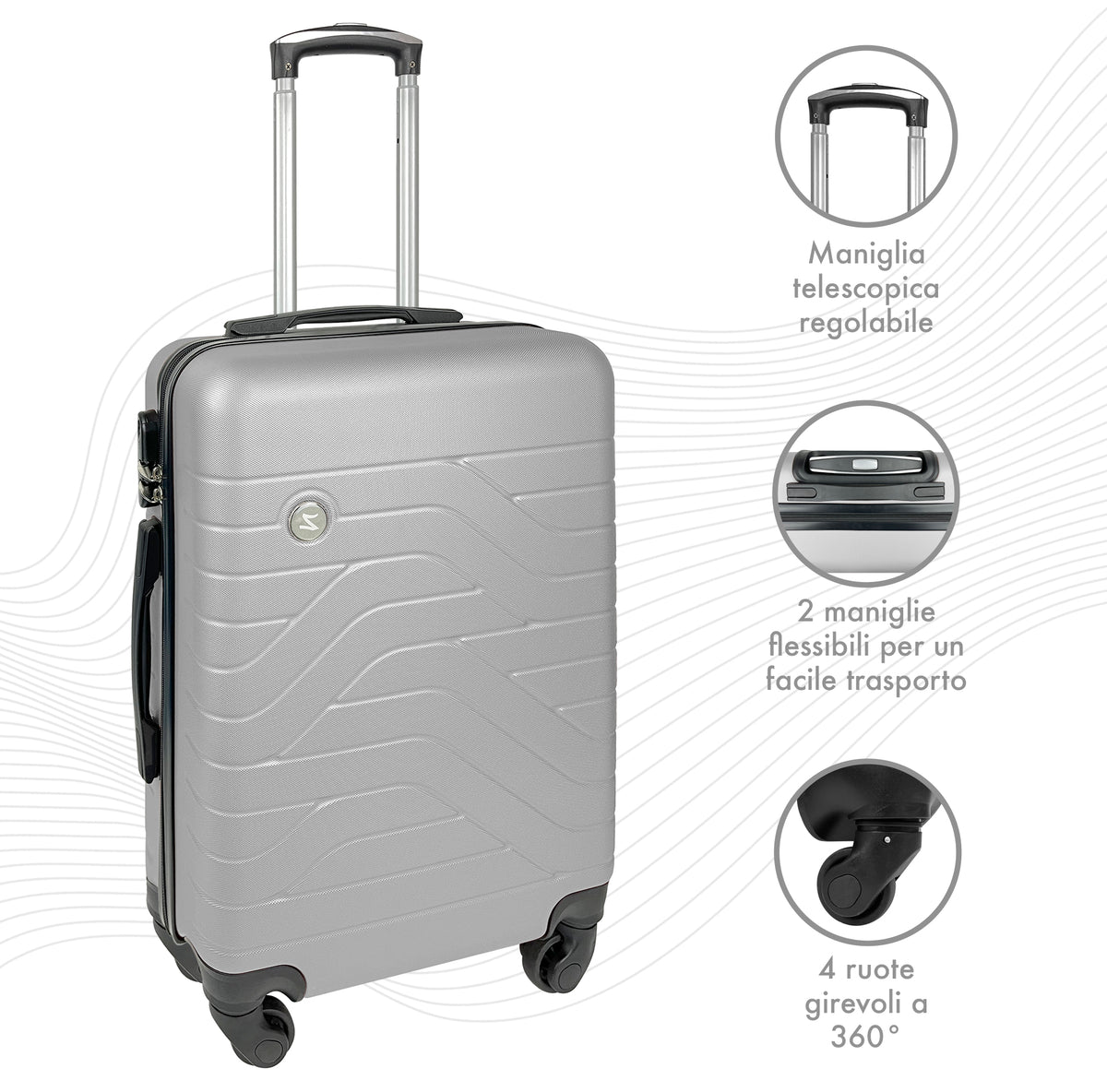 Trolley Bagaglio Mano Rigido 37x20x54.5 Piccolo Ultraleggero Valigia In Abs Con 4 Ruote Manico Chiusura Di Sicurezza Per Compagnie Low Cost Economy Zaino Da Viaggio
