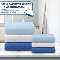 Asciugamani Bagno 100% Spugna Puro Cotone 450 Gr 6 Pezzi 3 Salvietta Viso 3 Asciugamano Ospite Mani Qualità Salviette Super Morbide Bicolore