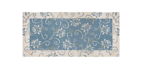 Tappeto Arredo Moderno Antiscivolo in Ciniglia Made in italy Disegni Piazzati Cotone Ninfea Azzurro