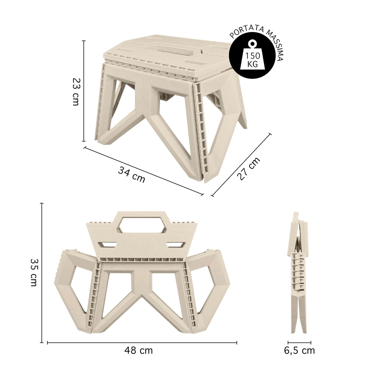 Thor Sgabello Pieghevole Multiuso Portata 150 Kg Salvaspazio Ultraresistente Cucina Bagno Giardino Sedia Campeggio Adulti Bambini Con Maniglia Trasportabile