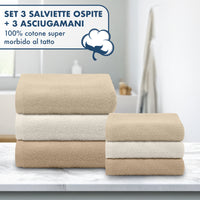 Asciugamani Bagno 100% Spugna Puro Cotone 450 Gr 6 Pezzi 3 Salvietta Viso 3 Asciugamano Ospite Mani Qualità Salviette Super Morbide Bicolore
