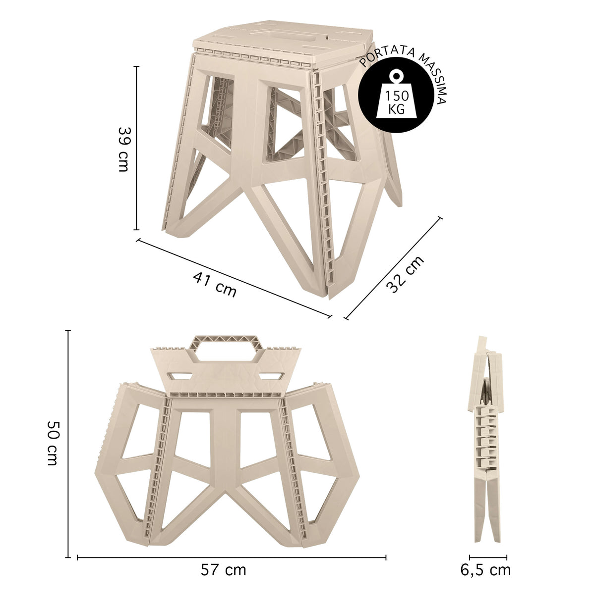 Thor Sgabello Pieghevole Multiuso Portata 150 Kg Salvaspazio Ultraresistente Cucina Bagno Giardino Sedia Campeggio Adulti Bambini Con Maniglia Trasportabile