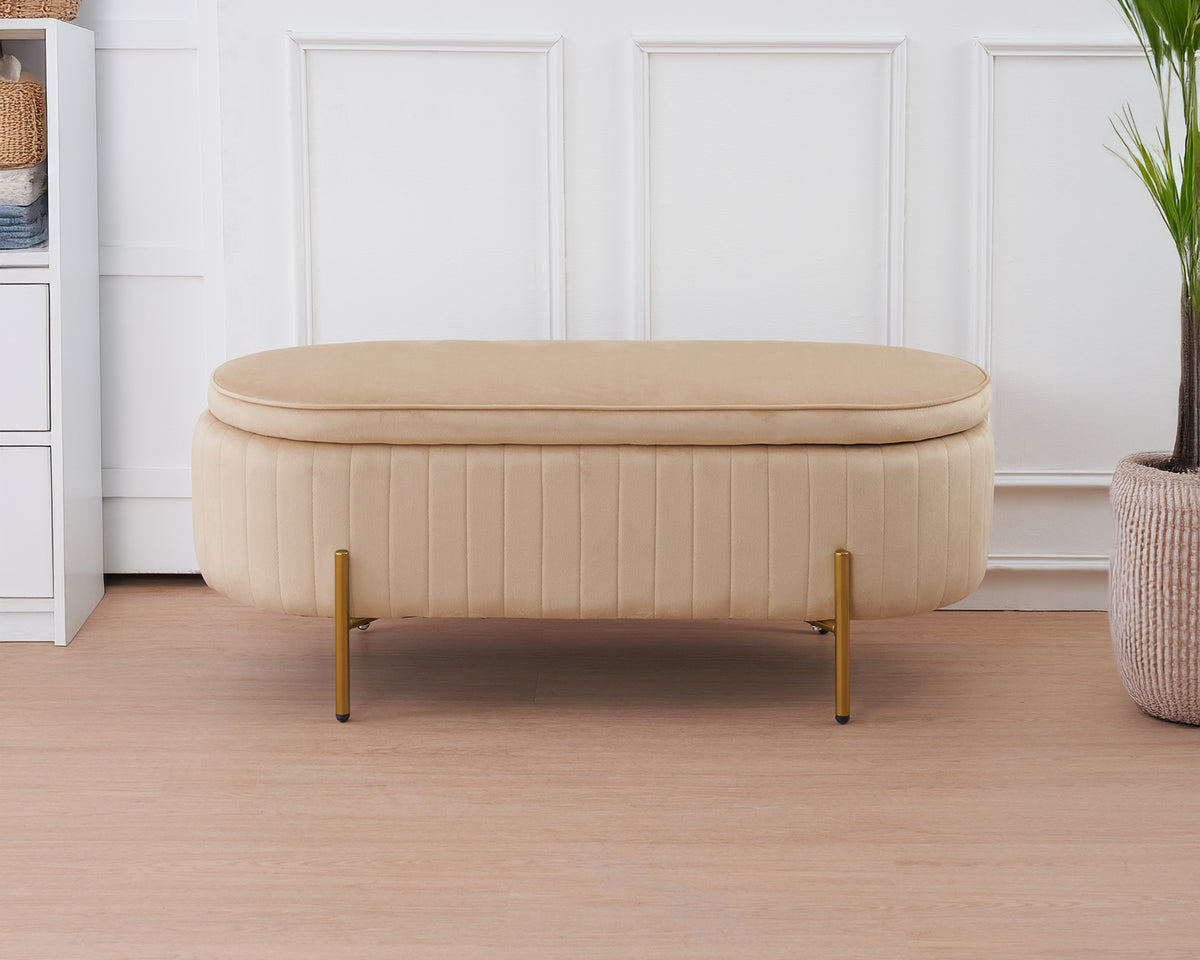 Panca Imbottita Divanetto In Velluto Contenitore Pouf Grande XXL PortaOggetti  Panca Sgabello A Pie Di Letto Con Gambe In Metallo Dorato Cassapanca Ingresso Legno Massello Panchina