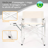 Sedia Sgabello Regista Poltrona Pieghevole in Alluminio Lavabile Leggera Lavabile con Tavolino Porta Bibite Incluso Campeggio Mare Spiaggia