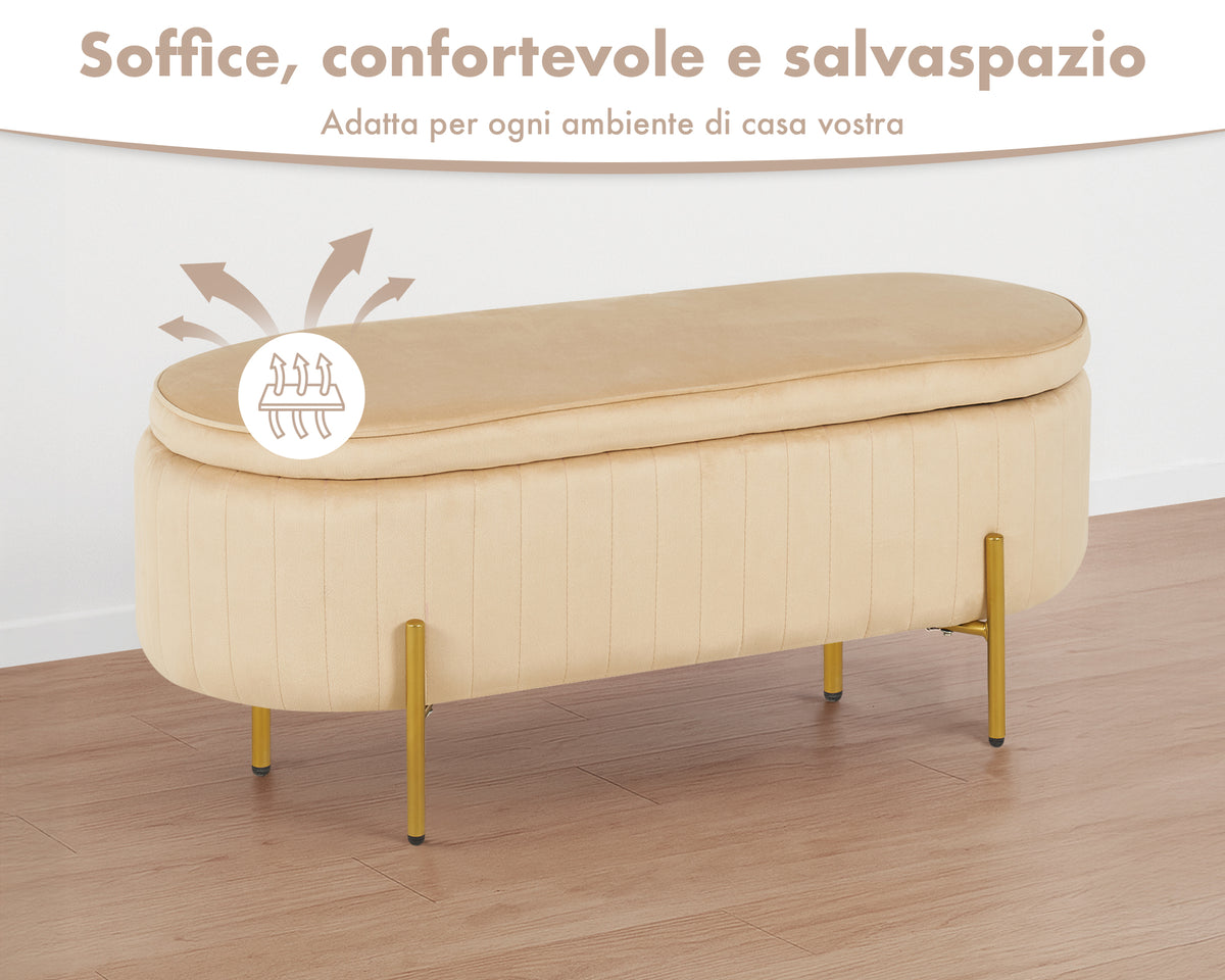 Panca Imbottita Divanetto In Velluto Contenitore Pouf Grande XXL PortaOggetti  Panca Sgabello A Pie Di Letto Con Gambe In Metallo Dorato Cassapanca Ingresso Legno Massello Panchina