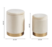 Set Di 2 Pouf Contenitori In Velluto Design Moderno Poggiapiedi,Sgabello Tondo con Coperchio Rimovibile e Seduta Imbottita Alta Densità Con Fascia In Metallo Contenitore Capiente Storage Box