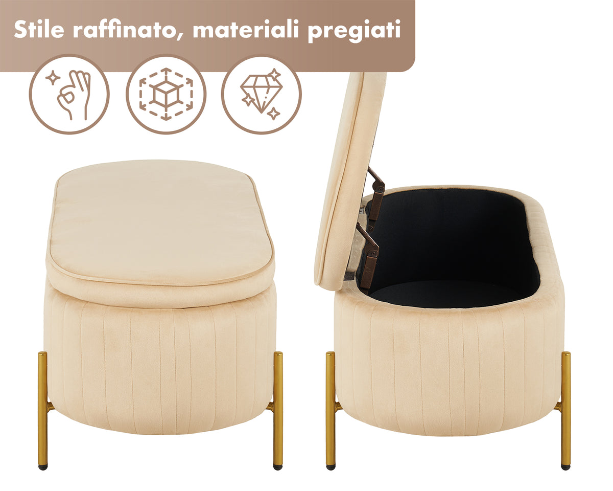 Panca Imbottita Divanetto In Velluto Contenitore Pouf Grande XXL PortaOggetti  Panca Sgabello A Pie Di Letto Con Gambe In Metallo Dorato Cassapanca Ingresso Legno Massello Panchina