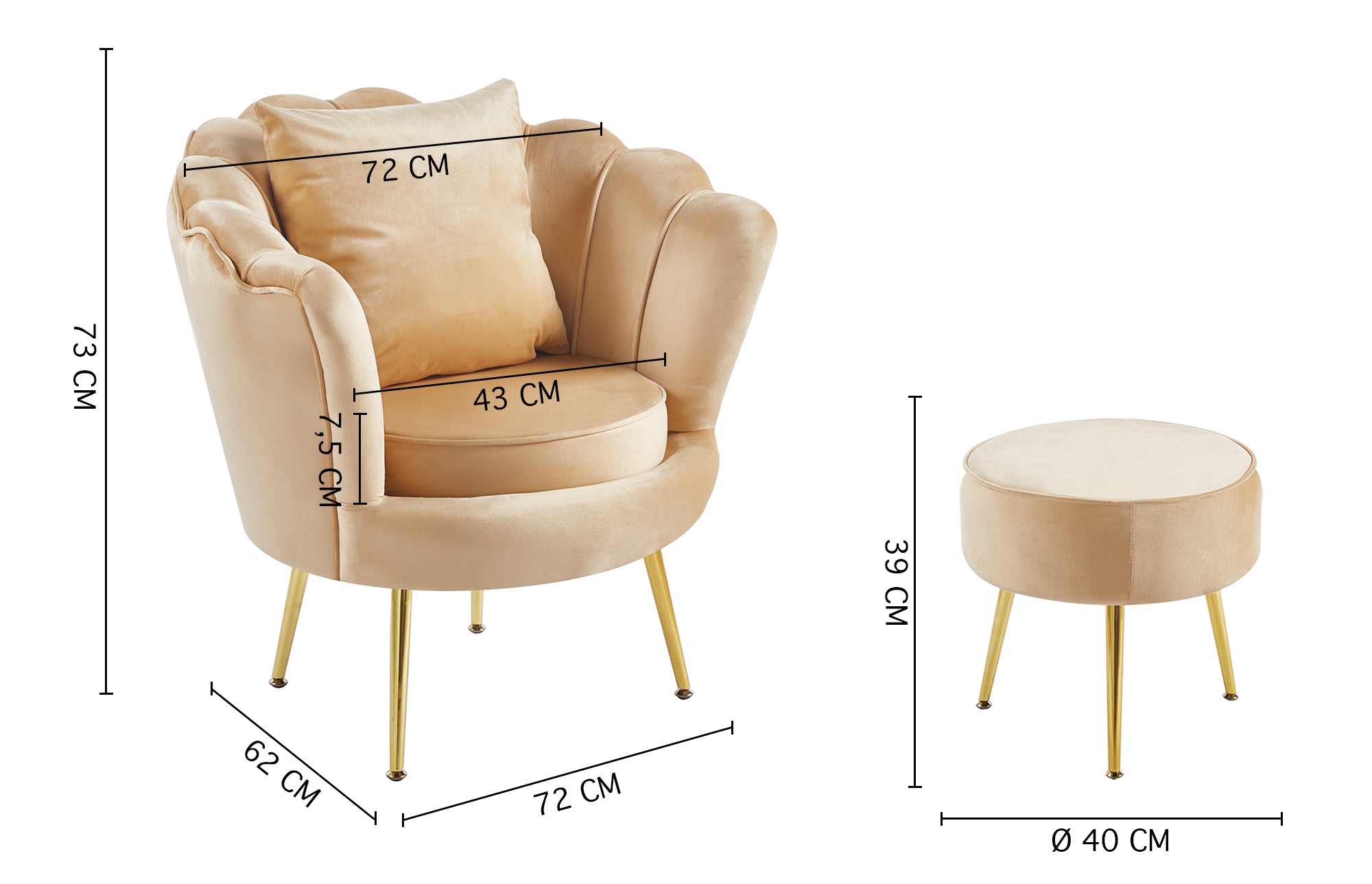 Poltrona Da Trucco In Velluto Beige Con Gambe Dorate: Comoda, Imbottita E Versatile Per Camera Da Letto, Soggiorno O Studio