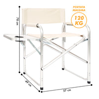 Sedia Sgabello Regista Poltrona Pieghevole in Alluminio Lavabile Leggera Lavabile con Tavolino Porta Bibite Incluso Campeggio Mare Spiaggia
