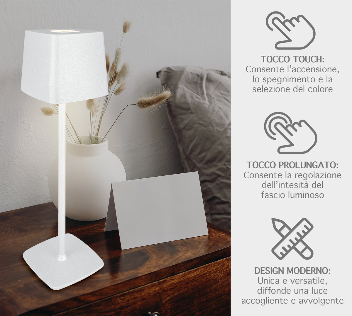 Coppia Di Lampada Da Tavolo LED Set 2 Pezzi Design Moderno Senza Fili Ricaricabile Controllo Touch Selezione Colore Intensità Dimmerabile Altezza Regolabile Con Adattatore Per Bottiglia 3000/4500/600K