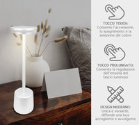Coppia Di Lampada Da Tavolo LED Set 2 Pezzi Design Moderno Senza Fili Ricaricabile Controllo Touch Selezione Colore Intensità Dimmerabile Altezza Regolabile Con Adattatore Per Bottiglia 3000/4500/600K