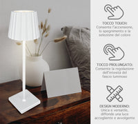 Coppia Di Lampada Da Tavolo LED Set 2 Pezzi Design Moderno Senza Fili Ricaricabile Controllo Touch Selezione Colore Intensità Dimmerabile Altezza Regolabile Con Adattatore Per Bottiglia 3000/4500/600K