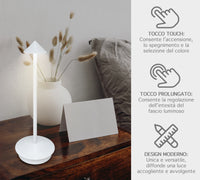 Coppia Di Lampada Da Tavolo LED Set 2 Pezzi Design Moderno Senza Fili Ricaricabile Controllo Touch Selezione Colore Intensità Dimmerabile Altezza Regolabile Con Adattatore Per Bottiglia 3000/4500/600K