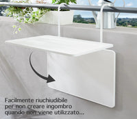 Tavolino Pieghevole Da Balcone 60x40Cm Tavolo Sospeso Da Appendere Alla Ringhiera Richiudibile Salvaspazio Altezza Regolabile Struttura In Metallo Impermeabile Uv Resistent Antiruggine
