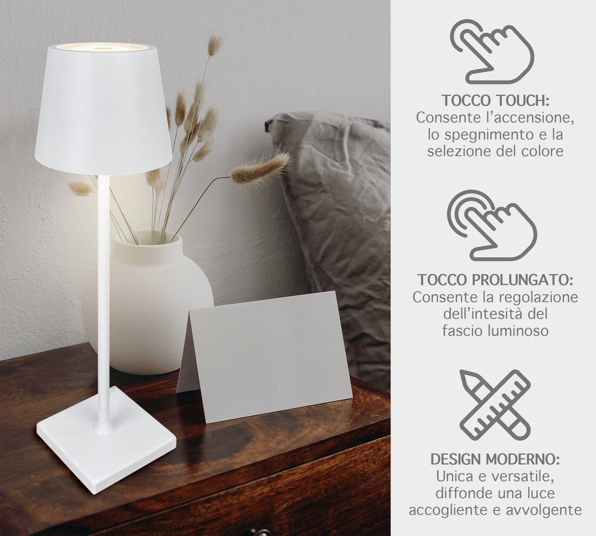 Coppia Di Lampada Da Tavolo LED Set 2 Pezzi Design Moderno Senza Fili Ricaricabile Controllo Touch Selezione Colore Intensità Dimmerabile Altezza Regolabile Con Adattatore Per Bottiglia 3000/4500/600K