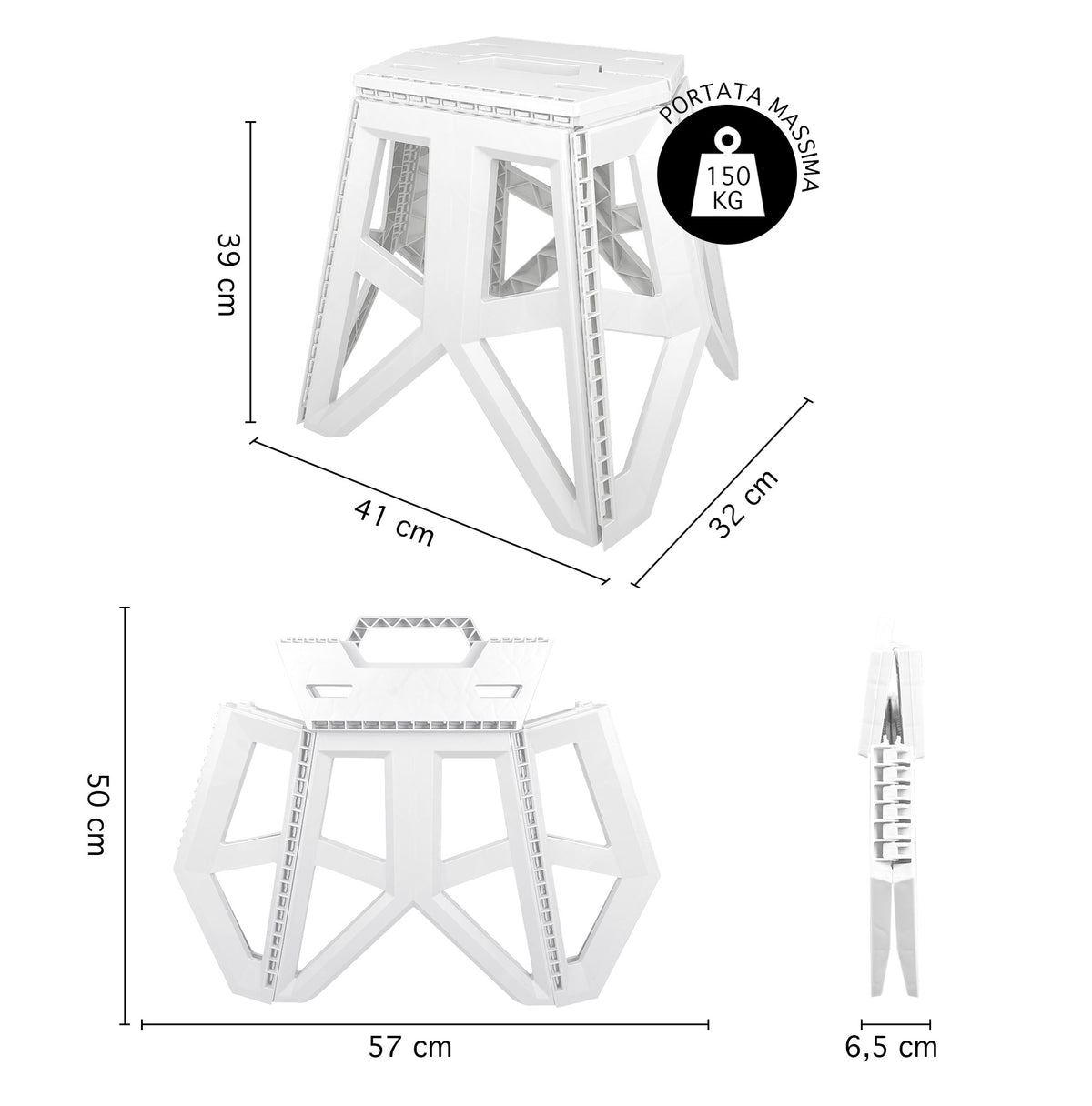 Thor Sgabello Pieghevole Multiuso Portata 150 Kg Salvaspazio Ultraresistente Cucina Bagno Giardino Sedia Campeggio Adulti Bambini Con Maniglia Trasportabile