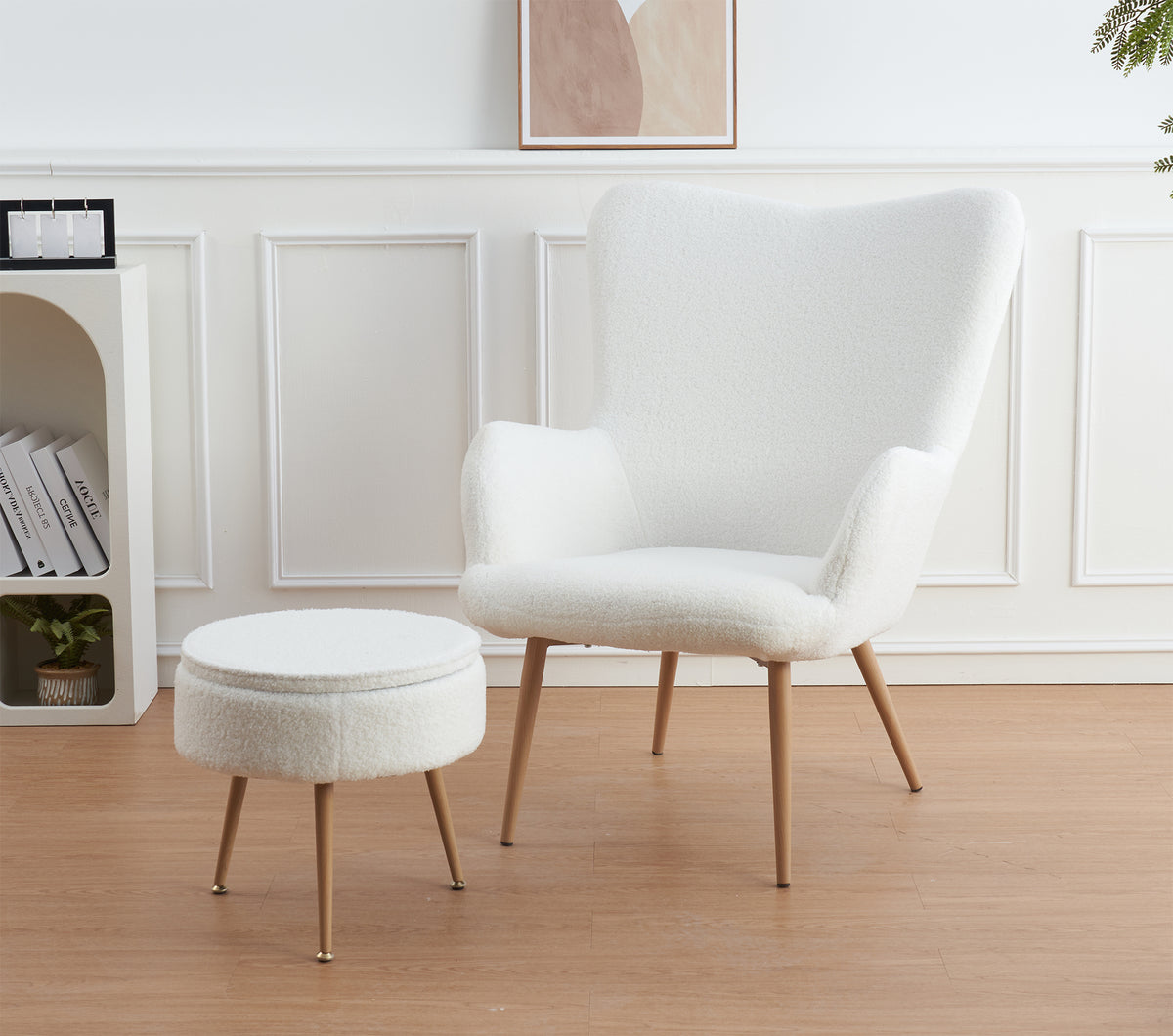 Poltrona Imbottita Ergonomica Con Schienale E Braccioli Con Poggiapiedi Contenitore Camera Da Letto Salotto Moderna Pouf Sedia Effetto Teddy Morbida